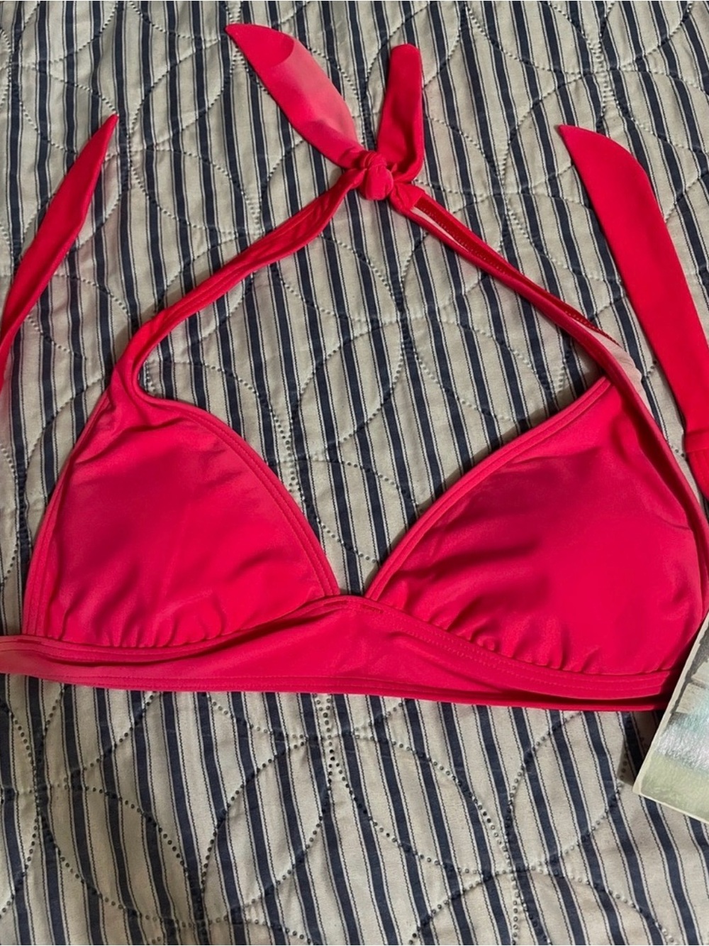 New! Hot Pink Triangle Bikini Top with Ombré Tie Straps -island apparel